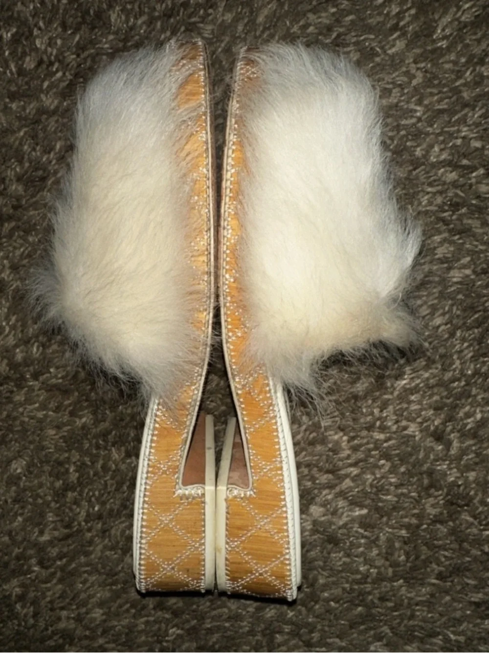 Chanel White Fur Slide Sandals Size 38.5